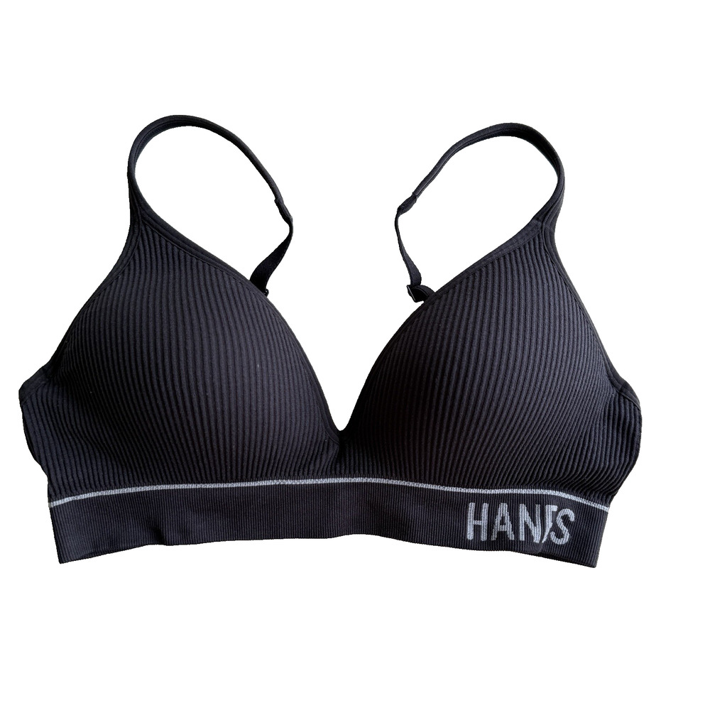 Hanes Women’s Medium Seamless Rib Contour Wireless Bralette Black